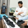 Jagan examines the quality of Jagananna kit bag and boots