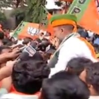 Celebrations at Telangana BJP office after Eatala win in Huzurabad