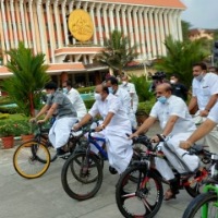 Kerala Oppn MLAs ride bicycles to Assembly in protest