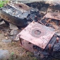 Chariot wheels burnt by unknown in Kanipakam