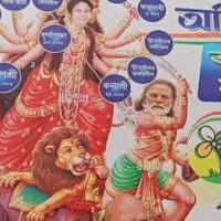 PM Modi as Mahishasura and Mamata As Durga Devi Poster Erupts massive Storm