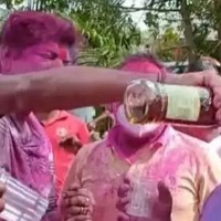 TRS MLA Shankar Nayak Served liquor in Holi celebrations