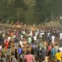 Temporary gallery collapsed during a football match in Poongod at Malappuram yesterday 