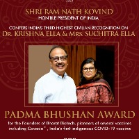 bharat biotec md krishna ella and joint md suchitra ella recieved padma bhushan awards