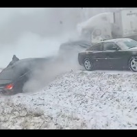 50 to 60 vehicles piled up as accident involved in near zero visibility due to Snow 