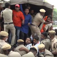 BJYM cadre protests at DGP office in Hyderabad