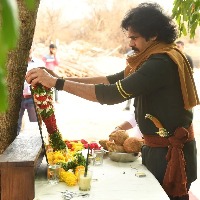 Pawan Kalyan performs Sri Rama Navami Pooja at Harihara Veeramallu sets