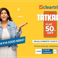 Now fulfil your travel dreams with a flat 50% off on all domestic flights & hotels with Cleartrip Tatkaal!
