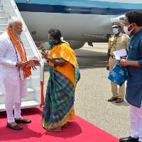Governor Tamilisai Soundararajan receives PM Modi at Begumpet Airport in Hyderabad,