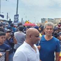 Sri Lanka cricket legend Sanath Jayasuriya participates anti govt protests