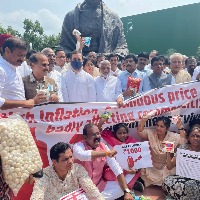 TRS MPs protests  in the Parliament premises over the GST rates increase
