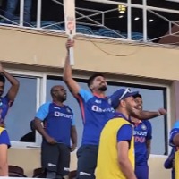 Shreyas Iyer dances in the dugout after Axar Patel winning shot in 2nd ODI