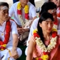 Japanese delegation attends a cult at Subrahmanya Swami Temple in Tiruvannamalai