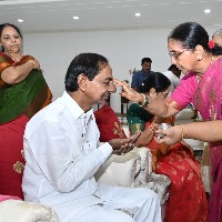 Four sisters tie rakhis to Telangana CM KCR