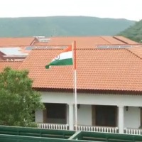 Tri Colour flag hoisting on CM Jagan house in Tadepalli