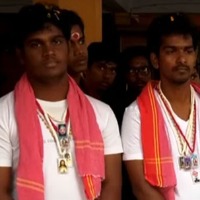 Fans wearing Pawan Mala in vijayawada