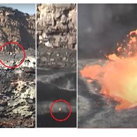 Volcano awakens when a man throws some garbage
