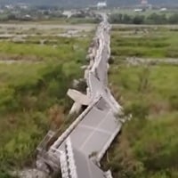 Bridge twisted cracked after earthquake in taiwan