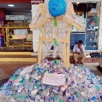 A sculpture made with plastic bottles at Bengaluru station draws PMs praise