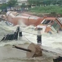 Lorry slips into flood water at Bukkarayasamudram