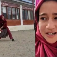 Ladakh girl hitting shots like a professional cricketer pretending to be Kohli