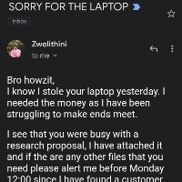 Thief Sends Email To Apologise For Stealing Mans Laptop