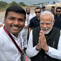 ap minister gudivada amarnath takes a selfie with pm modi