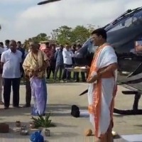 Telangana businessman takes chopper to temple for 'vahan puja'