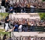 Cheering fans throng Allu Arjun's home on b'day, 'Pushpa' star waves at them