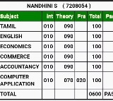 Nandini Secure 600 Marks in Tamil Nadu plus two results