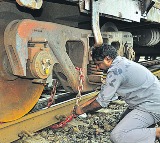 Train wheels tied to tracks in kazipet station