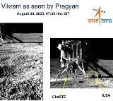 India’s moon rover Pragyan takes snaps of moon lander Vikram