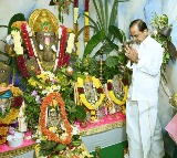 KCR and KTR puja at Pragathi Bhavan ganesh