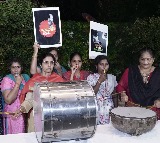Nara Bhuvaneswari playing drums in Hyderabad in the part of Motha Mogiddam