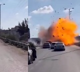 Horrifying moment car trying to escape Gaza via safe route EXPLODES