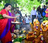 Nara Bhuvaneswari offers prayers in Naravaripalle