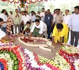 CM Jagan and family pays tributes at YSR Ghat in Idupulapaya