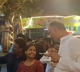 MLA Harish Rao take food at road side tiffin centre