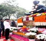 Telangana CM pays tributes to Mahatma Gandhi at Bapu Ghat