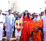 Nara Lokesh in Srisailam along with family