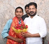 CM Revanth Reddy felicitates Sai Charan who saved six labour lives from fire accident