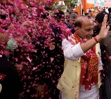 Union Minister Rajnath Singh files nomination from Lucknow, CMs Yogi, Dhami join roadshow
