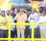 Chandrababu delivers speech despite rain in Gannavaram