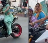 saree wearing girl rides sports bike in warangal netizens amused