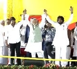 PM Modi With Mega Brothers AT Chandrababu Oath Taking ceremony