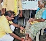 Minister Nimmala Rama Naidu Washes Feet of Pensioner