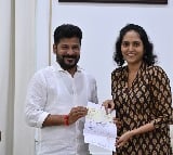 Producer Supriya gives 50 lakh check to Revanth Reddy