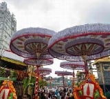 the umbrellas arrived in tirumala from chennai which will be decorated during the garuda vahana seva