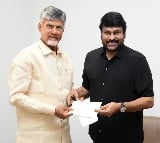 Mega Star Chiranjeevi meets AP CM Chandra Babu Naidu and handover cheques for flood victims