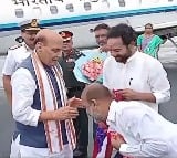 Bandi Sanjay touches Rajnath Singh feet